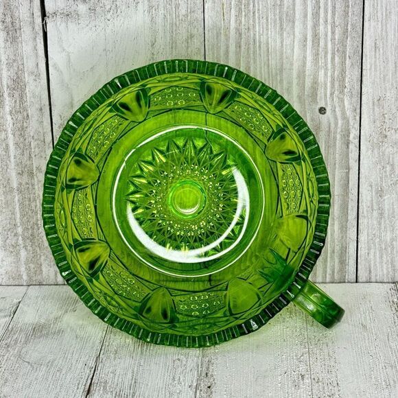 Vintage L.E. Smith Heritage Quintec Green Depression Glass Bowl with Finger Hand - Picture 5 of 6